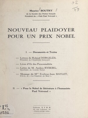 cover image of Nouveau plaidoyer pour un prix Nobel